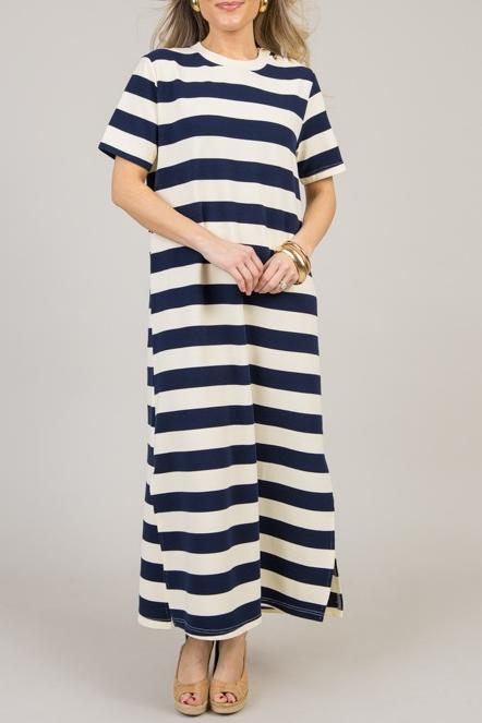 Button Detail Striped Dress
