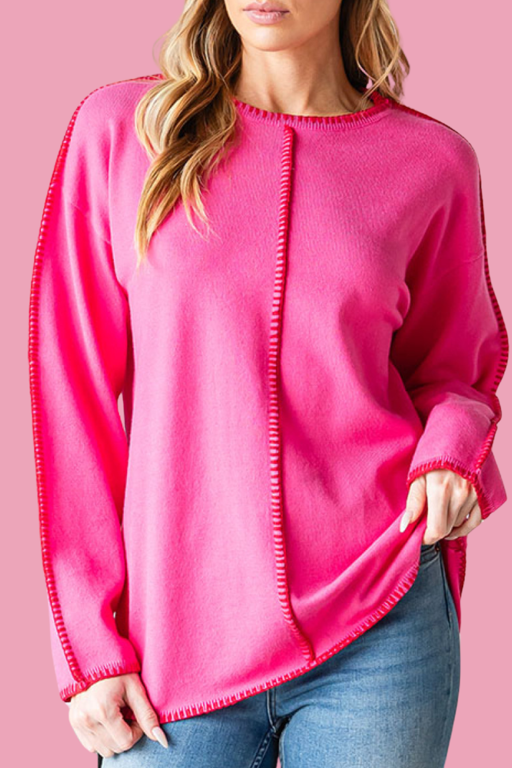 Contrast Stitch Seam Sweater