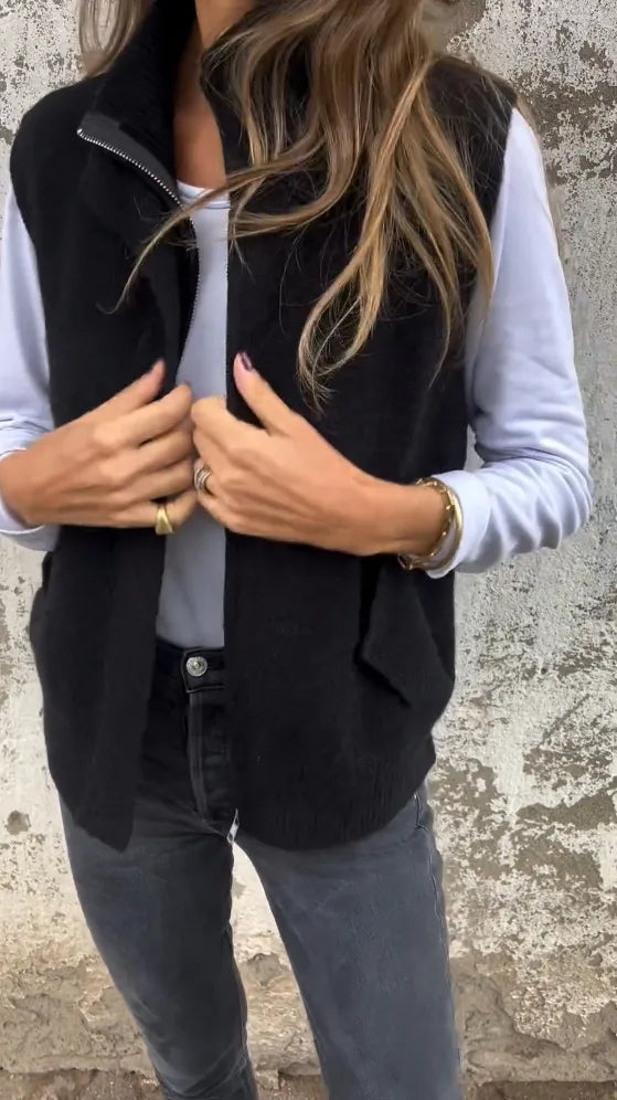 Turtleneck Zipper Sweater Vest with Pockets