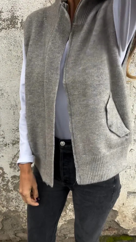Turtleneck Zipper Sweater Vest with Pockets