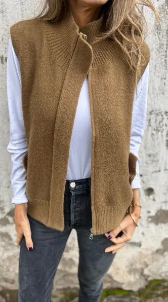 Turtleneck Zipper Sweater Vest with Pockets