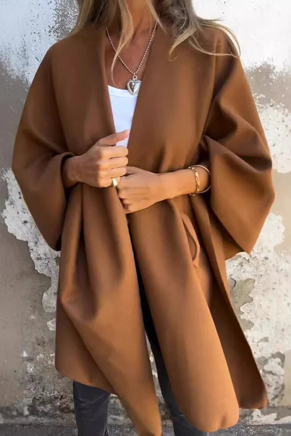 Solid Color Loose V-Neck Cape Jacket