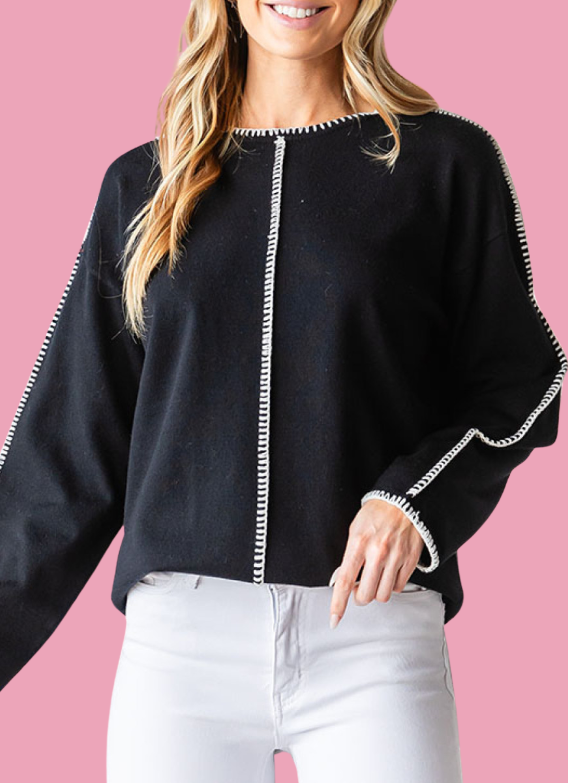 Contrast Stitch Seam Sweater