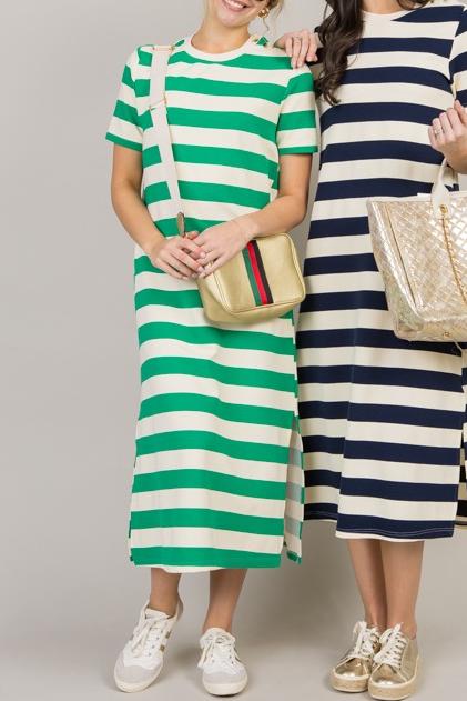 Button Detail Striped Dress