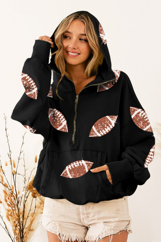 Football Sequin Fleece Hoodie
