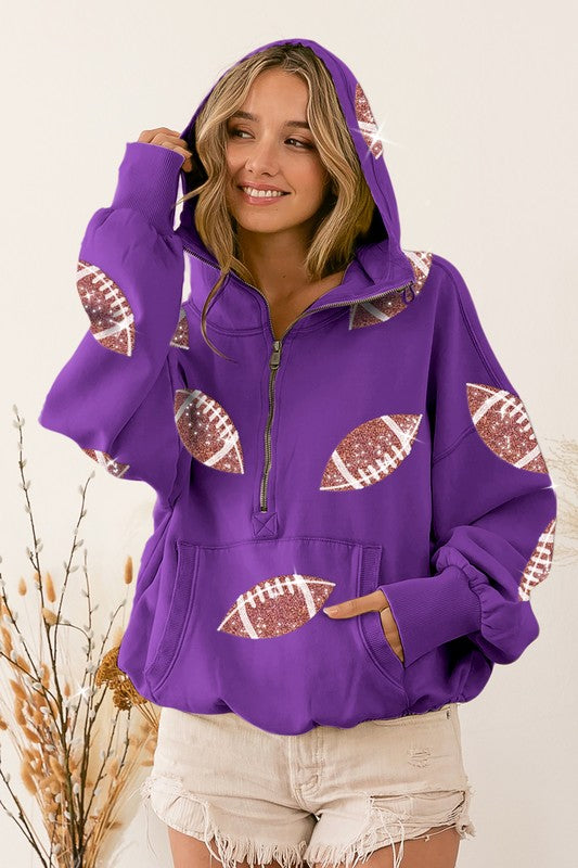 Football Sequin Fleece Hoodie