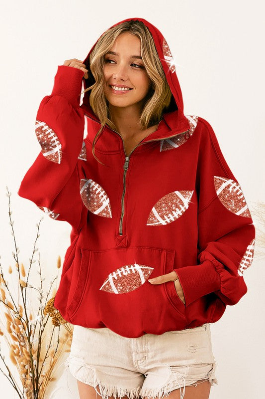 Football Sequin Fleece Hoodie