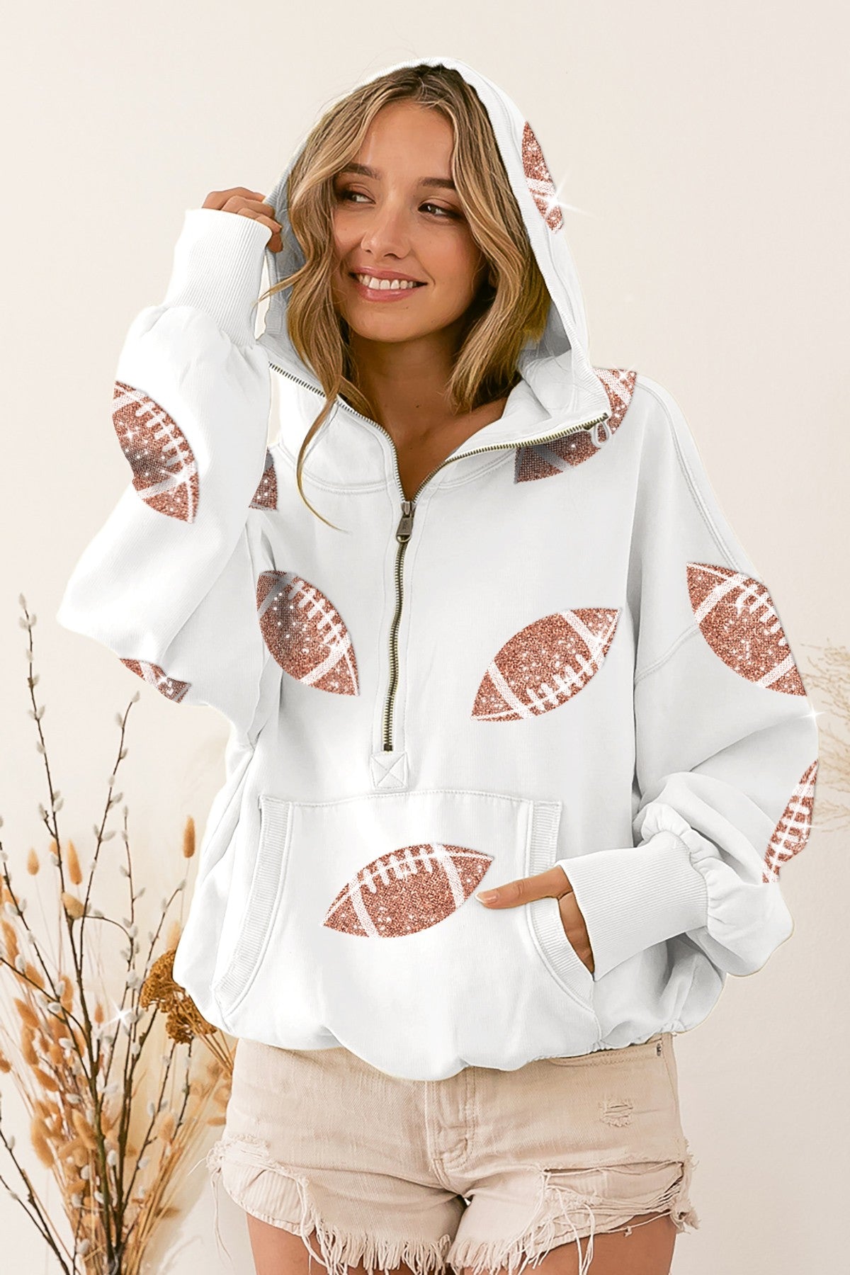 Football Sequin Fleece Hoodie