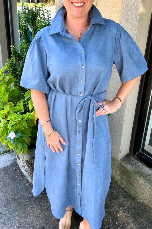 Suede Midi Shirt Dress