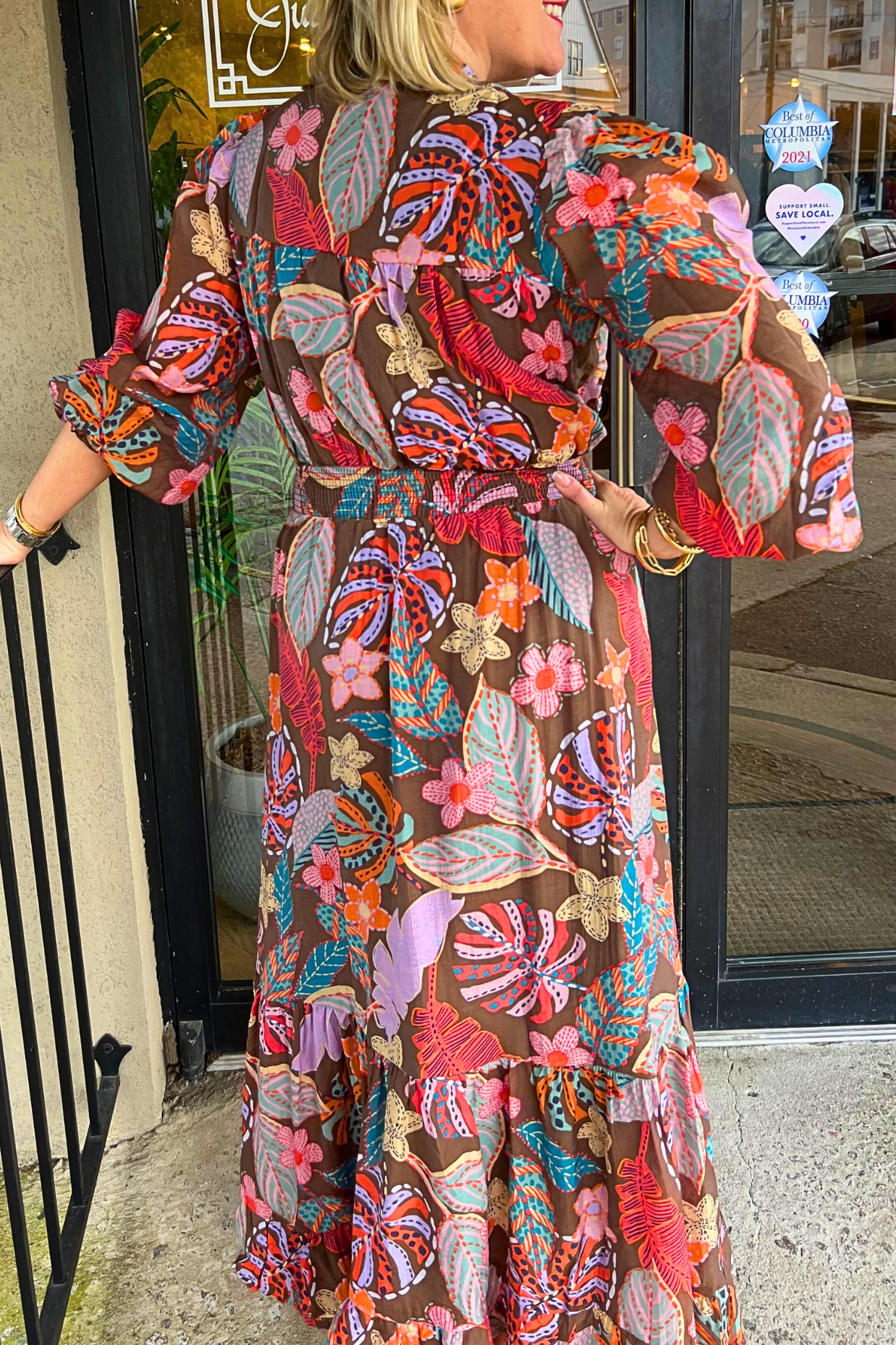 Fall Floral Smocked Midi Dress