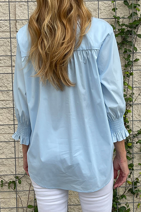 Casual Solid Color Button Top