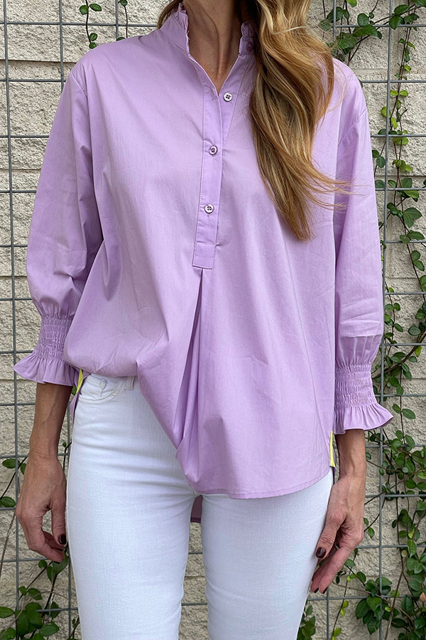 Casual Solid Color Button Top