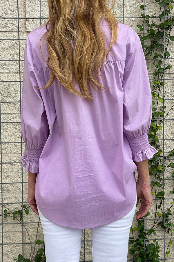 Casual Solid Color Button Top