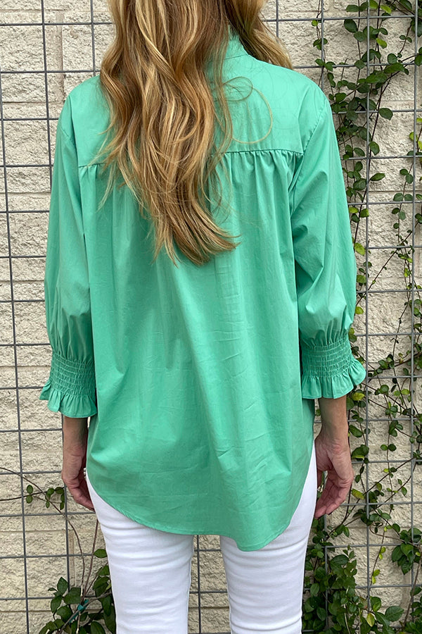 Casual Solid Color Button Top