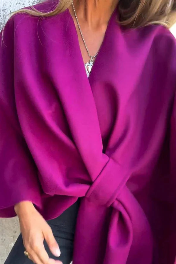 Solid Color Loose V-Neck Cape Jacket