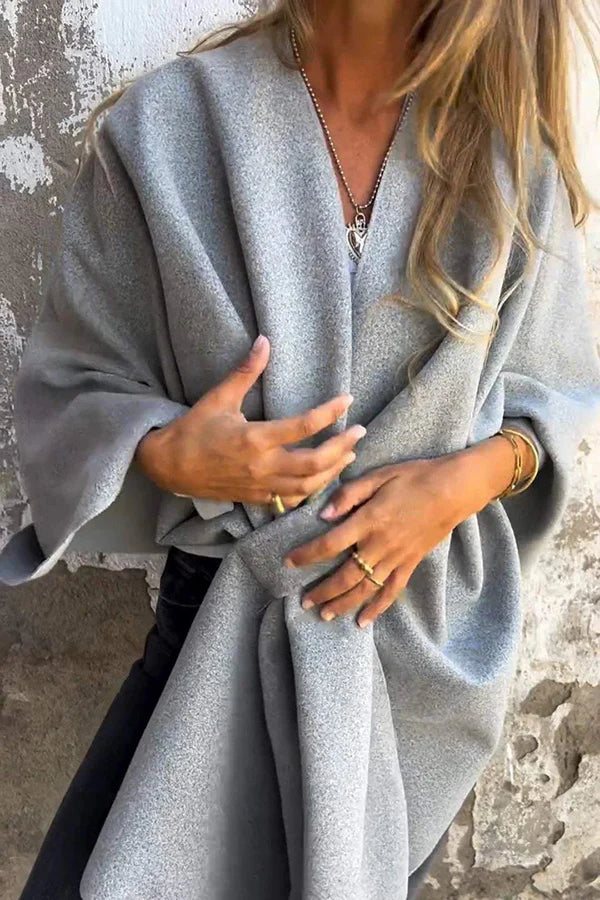 Solid Color Loose V-Neck Cape Jacket