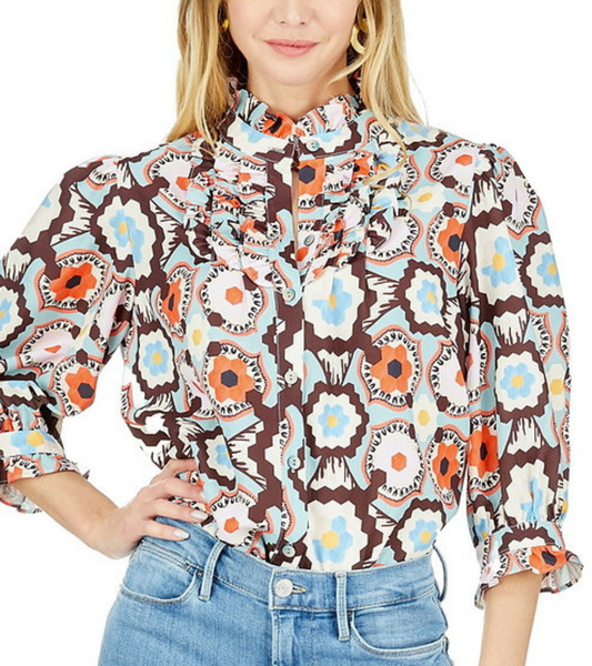 Retro Floral Checker Blouse