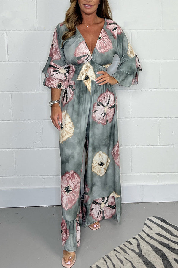 Grey & Dusty Pink Printed Jumpsuit