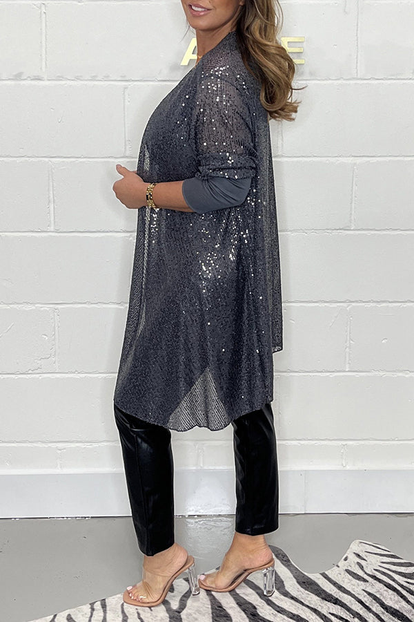 Casual Sequin Long Cardigan