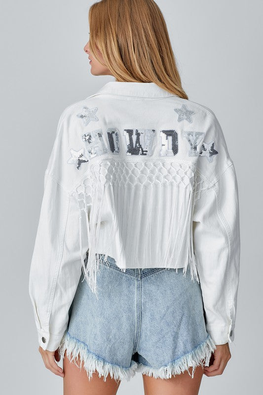 Arissa Howdy Fringe Denim Jacket - White